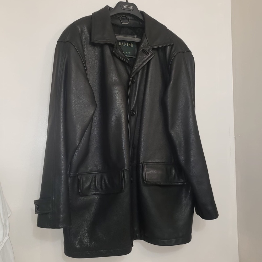 DANIER Black Leather Trench Long Soft Jacket Men's